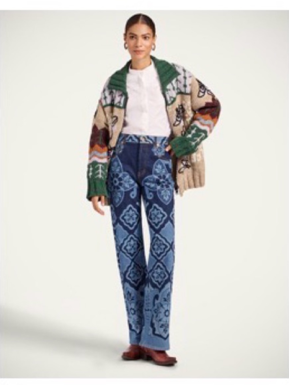 LA DOUBLEJ Blue Patterned Boyfriend Jeans